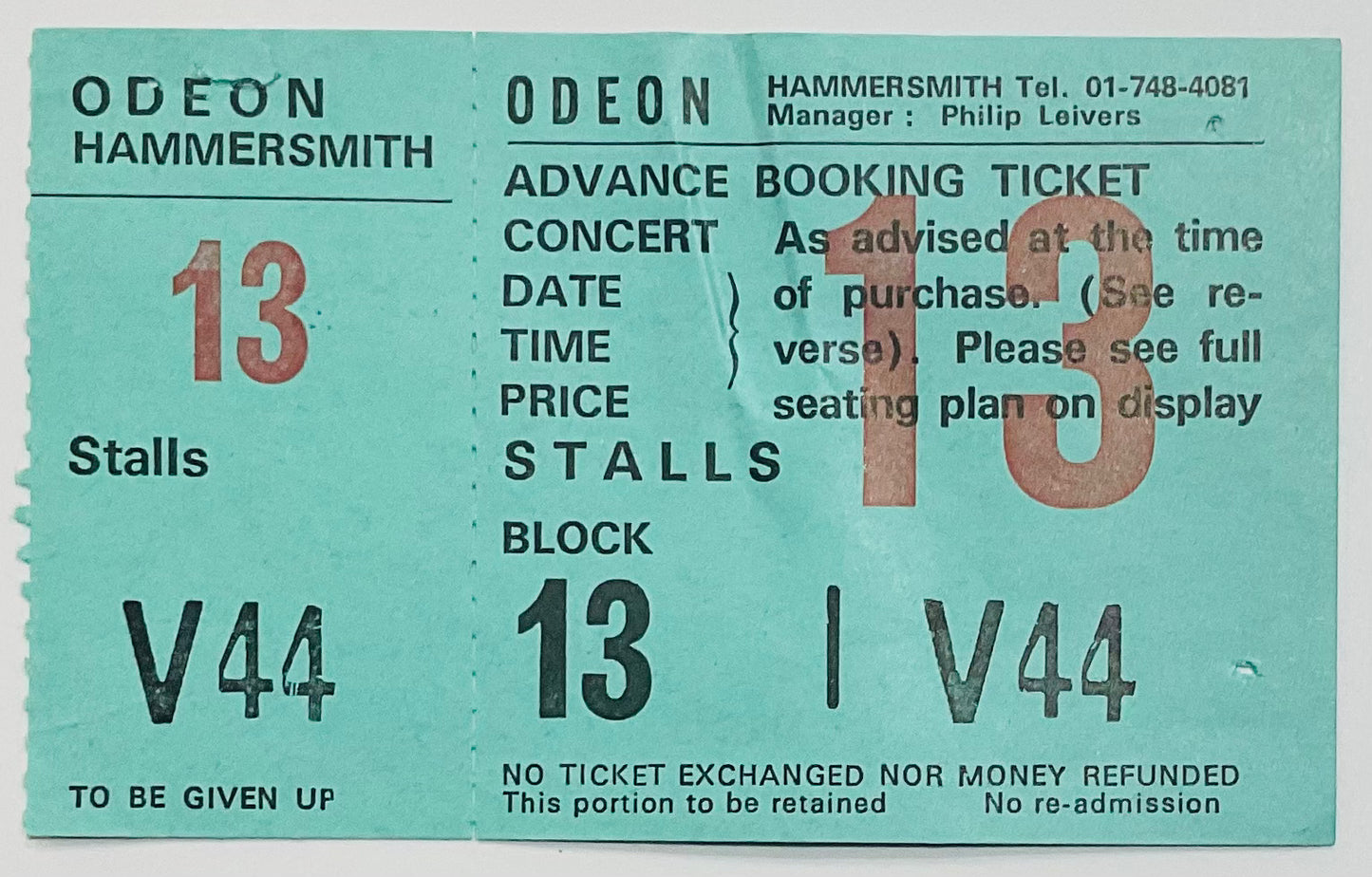 Tubes Original Unused Concert Ticket Hammersmith Odeon London 22nd June 1981