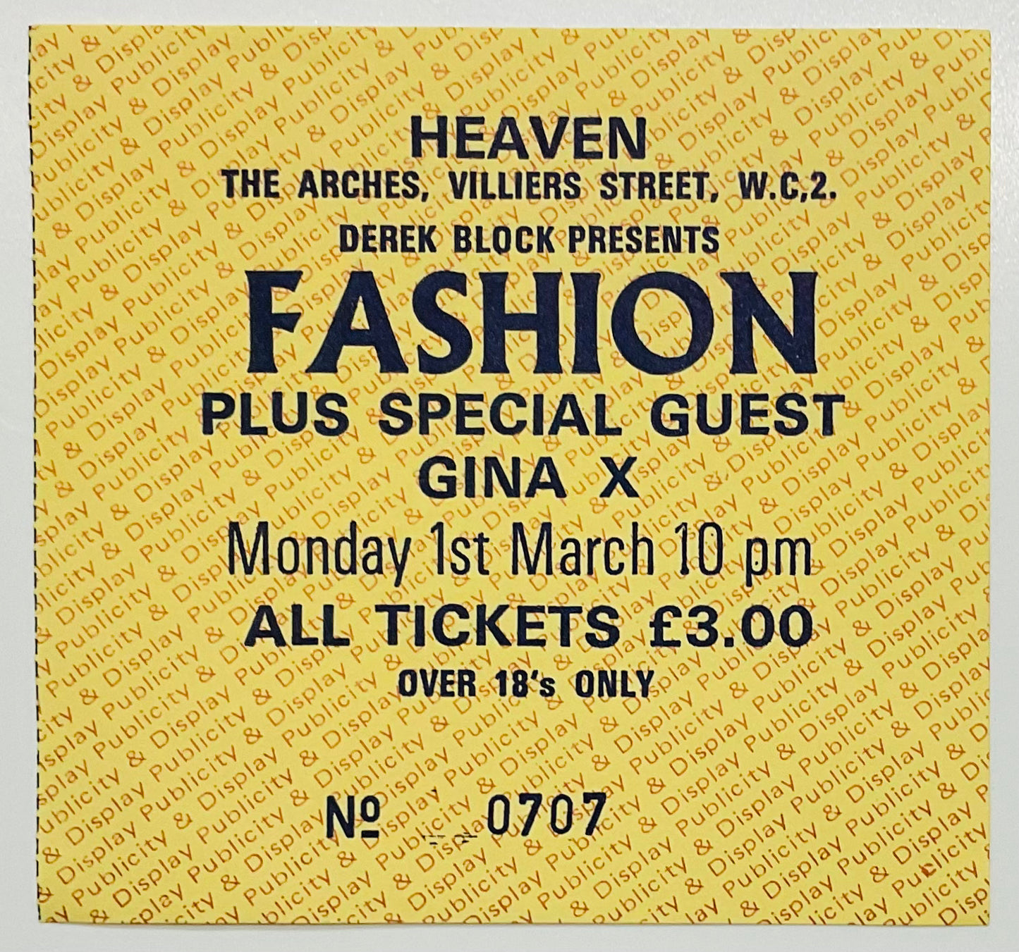 Fashion Original Used Concert Ticket Heaven London 1st Mar 1982