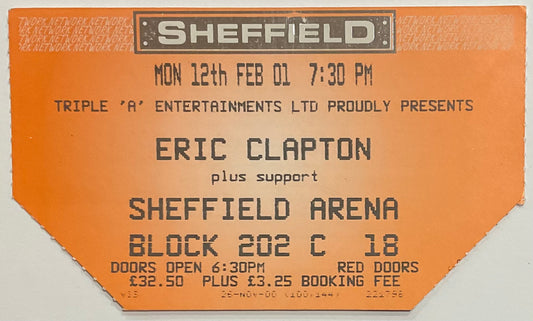 Eric Clapton Original Used Concert Ticket Sheffield Arena 12th Feb 2001