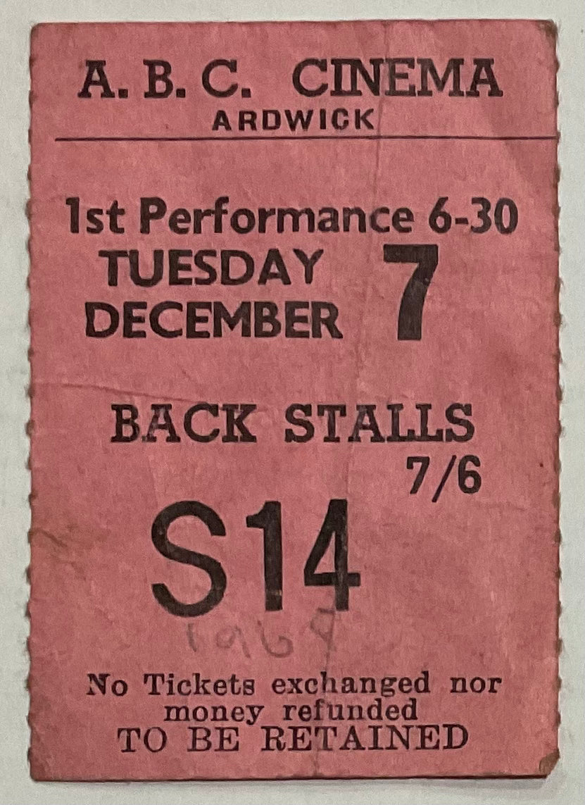 Beatles Original Used Concert Ticket ABC Cinema Ardwick Manchester 7th Dec 1965