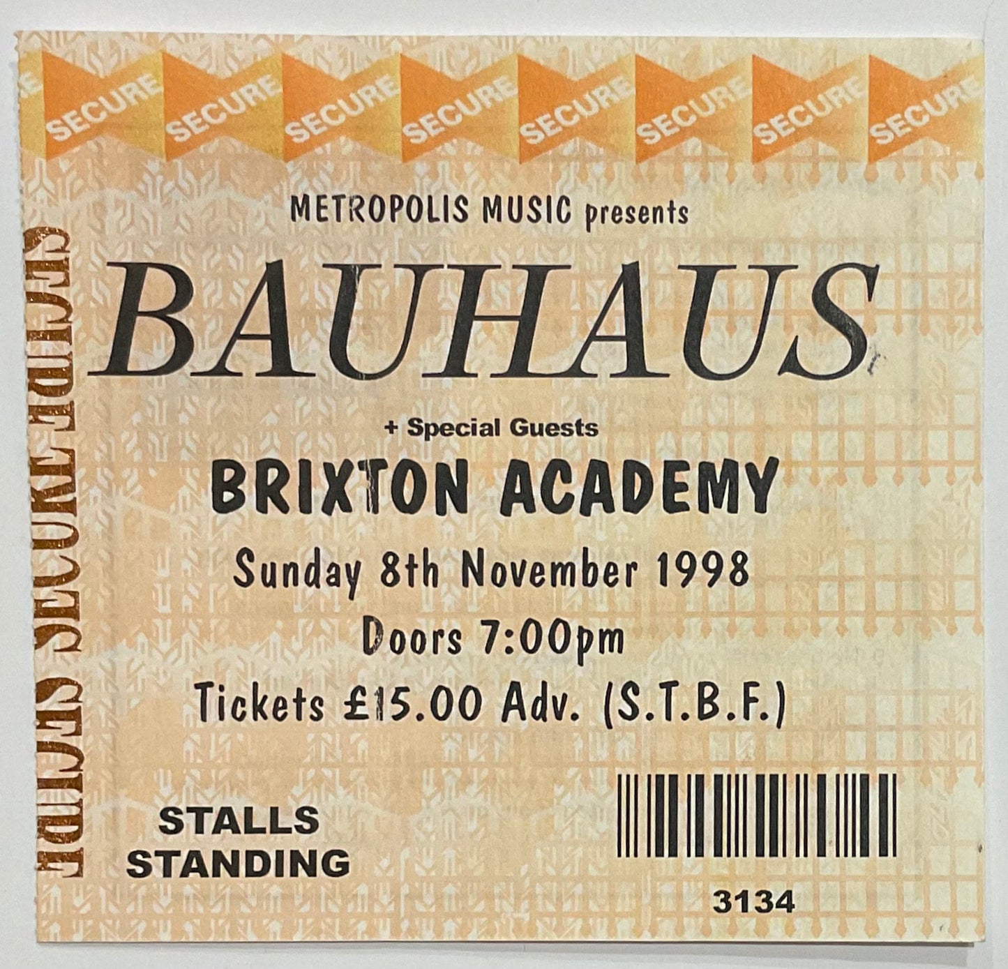 Bauhaus Original Used Concert Ticket Brixton Academy London 8th Nov 1998