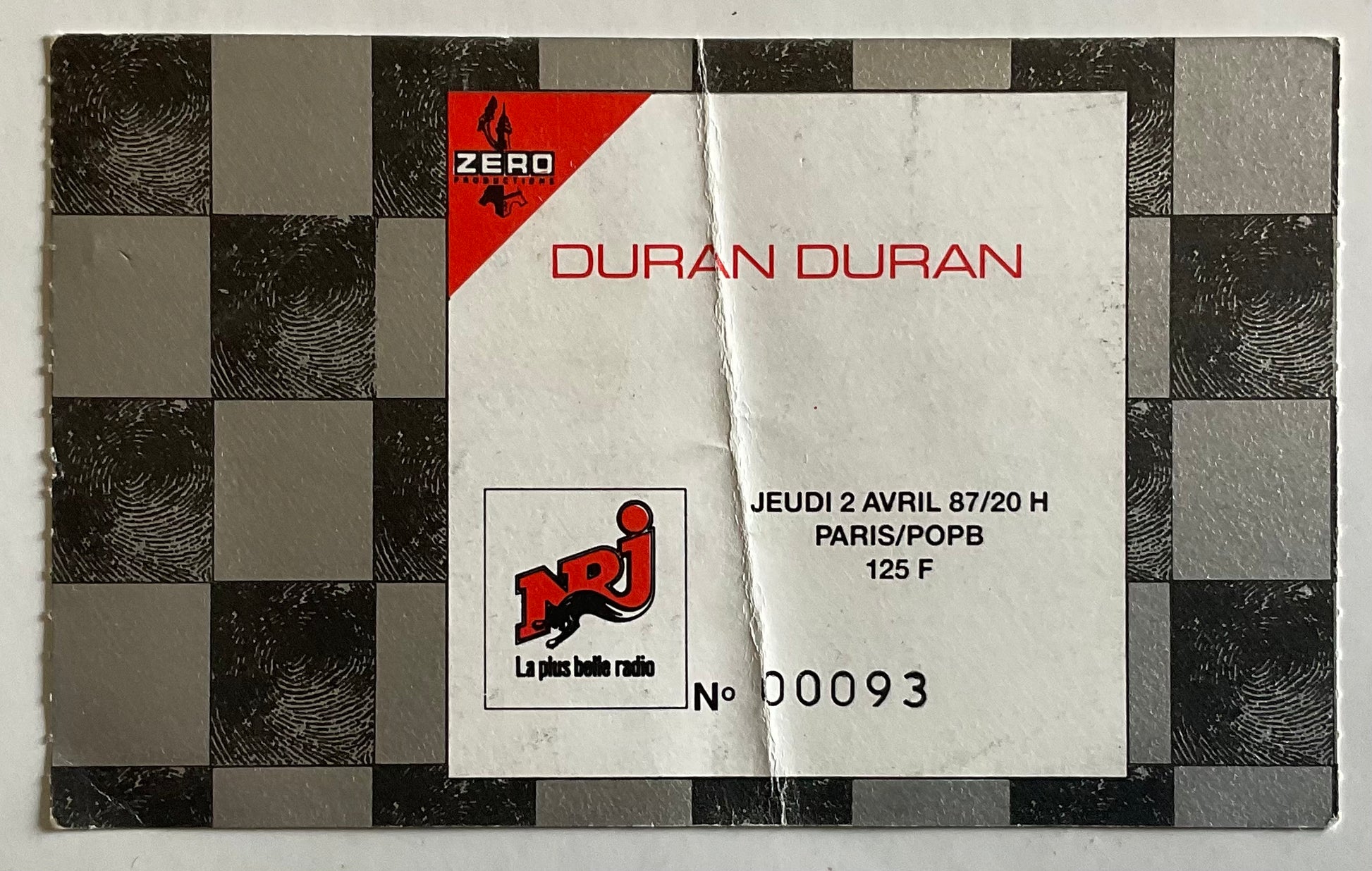 Duran Duran Original Used Concert Ticket Palais Omnisports de Paris Bercy 2nd Apr 1987