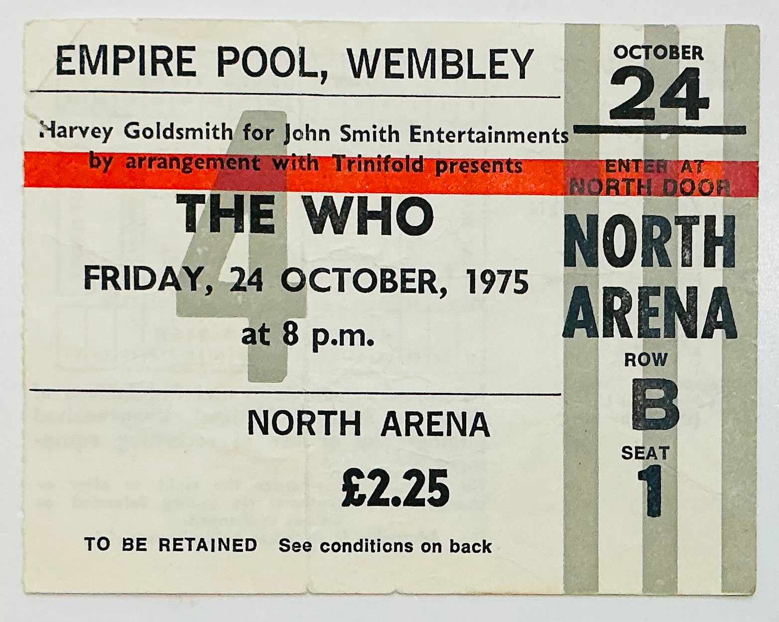 Who Original Used Concert Ticket Empire Pool Wembley London 24th Oct 1975