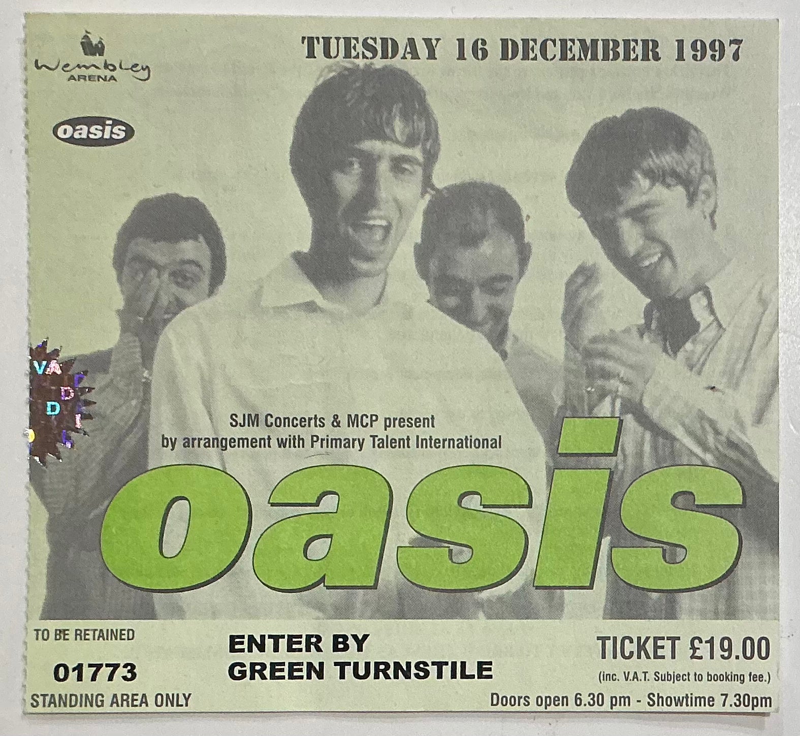 Oasis Original Used Concert Ticket Wembley Arena London 16th Dec 1997