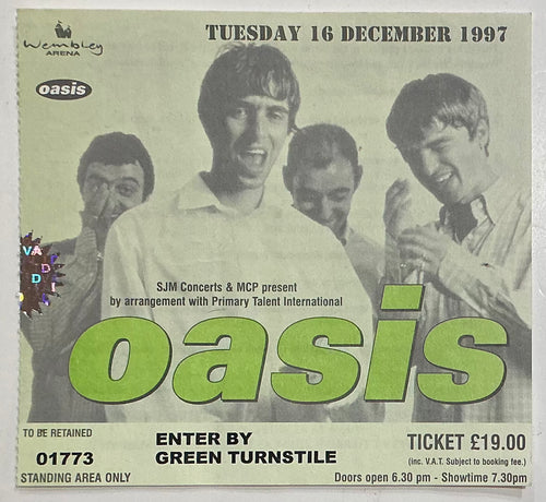 Oasis Original Used Concert Ticket Wembley Arena London 16th Dec 1997