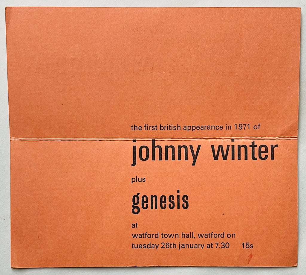 Genesis Original Used Concert Ticket Town Hall Watford 26th Jan 1971