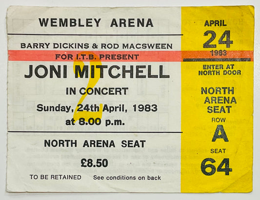 Joni Mitchell Original Used Concert Ticket Wembley Arena London 24th Apr 1983