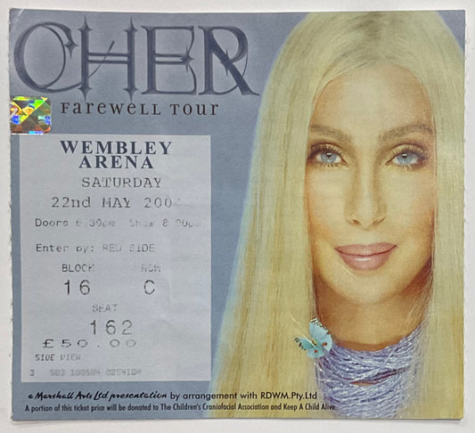 Cher Original Used Concert Ticket Wembley Arena London 22nd May 2004