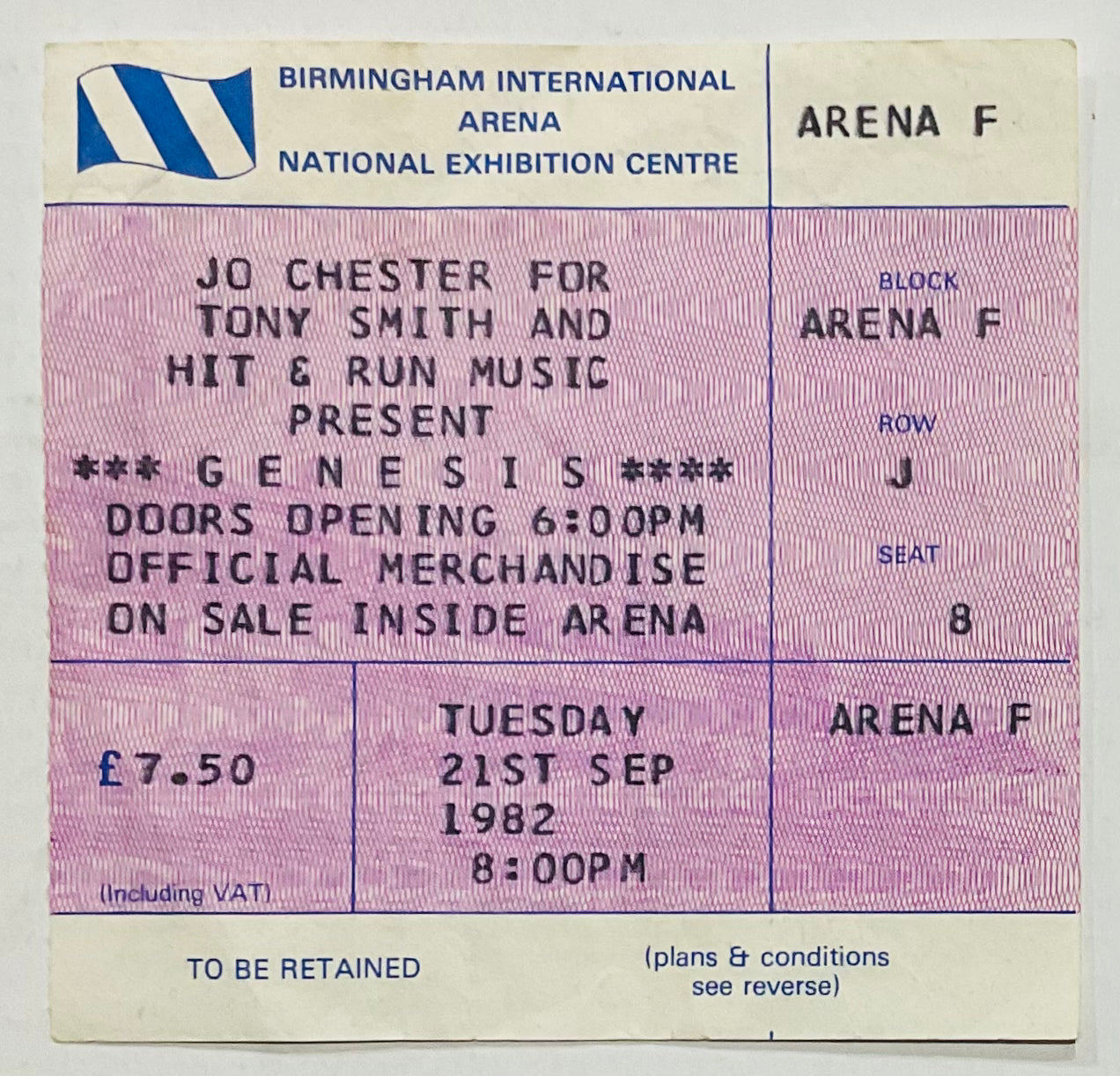 Genesis Original Used Concert Ticket NEC Birmingham 21st Sept 1982