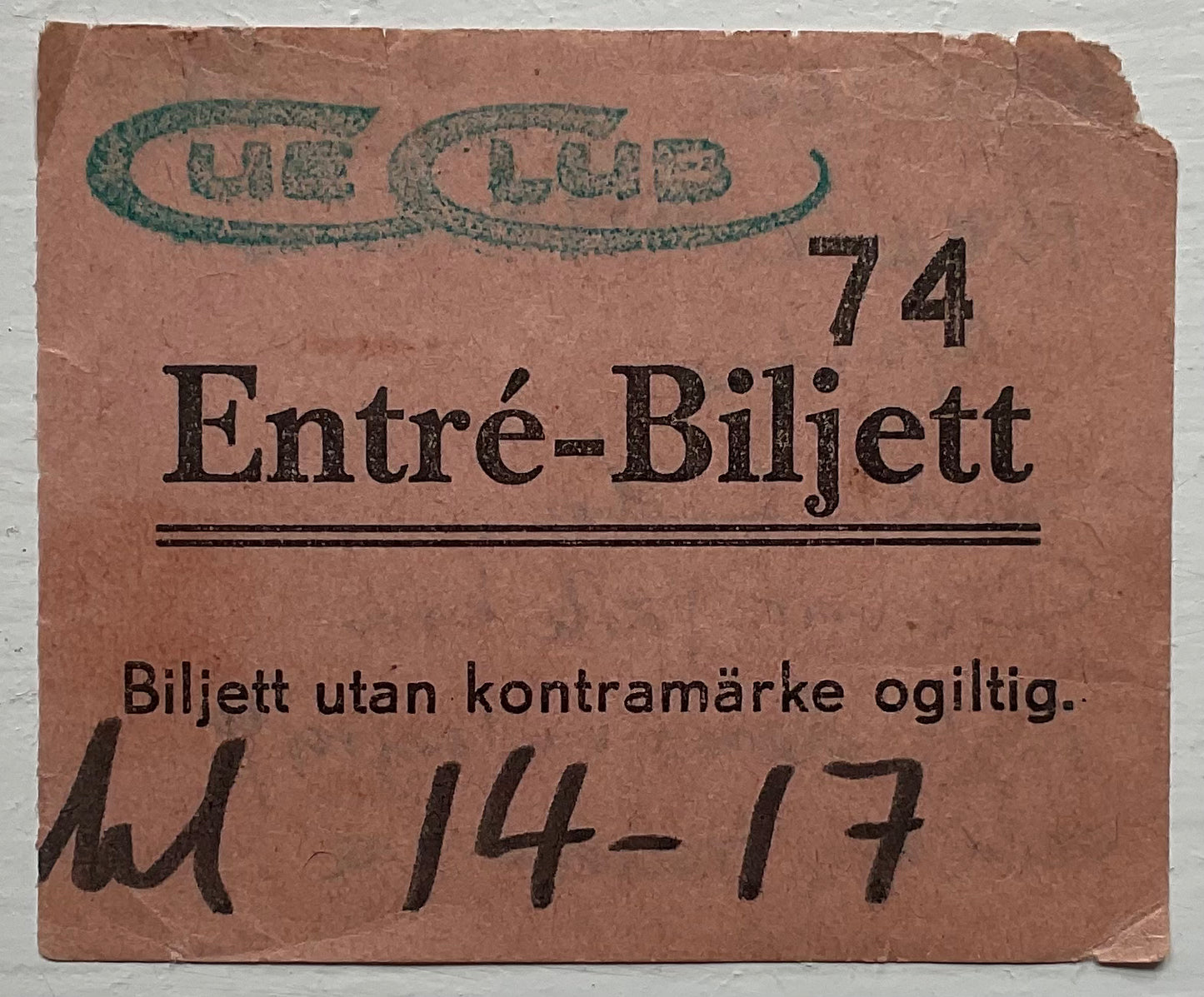 Manfred Mann Original Used Concert Ticket Cue Club Gothenburg 30th Dec 1966