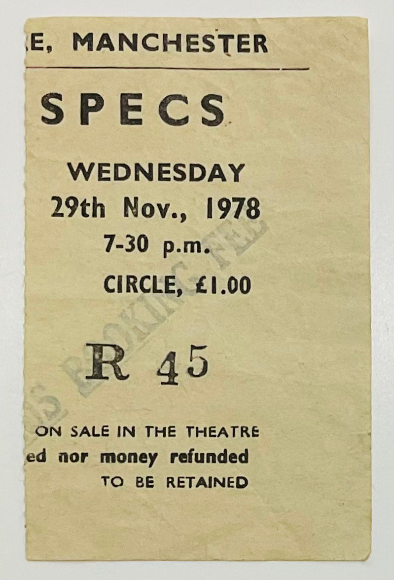 X-Ray Spex Specs Original Used Concert Ticket Apollo Theatre Manchester 29th Nov 1978