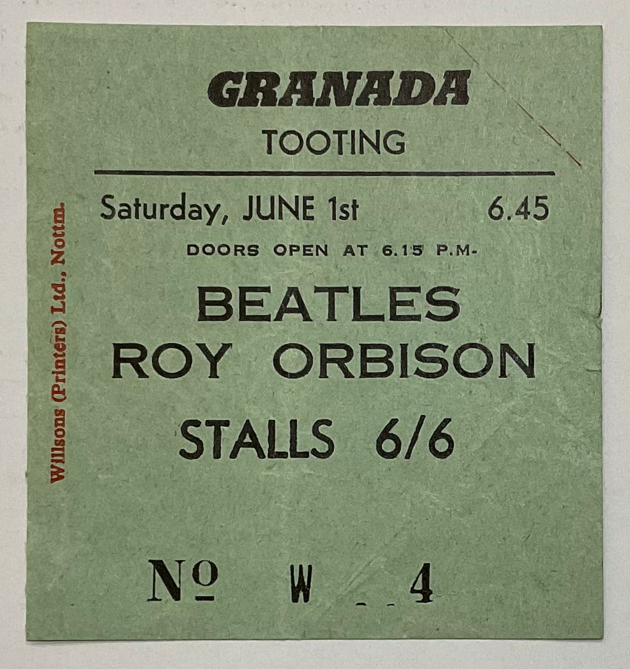 Beatles Original Used Concert Ticket Granada Theatre Tooting 1st Jun 1963