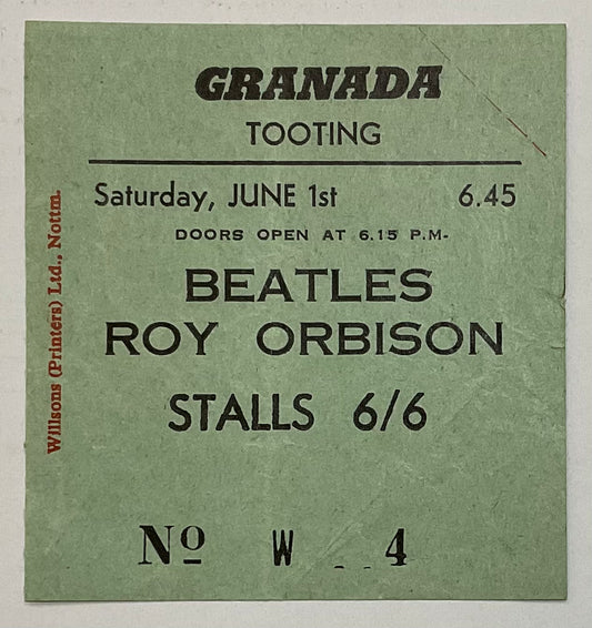 Beatles Original Used Concert Ticket Granada Theatre Tooting 1st Jun 1963