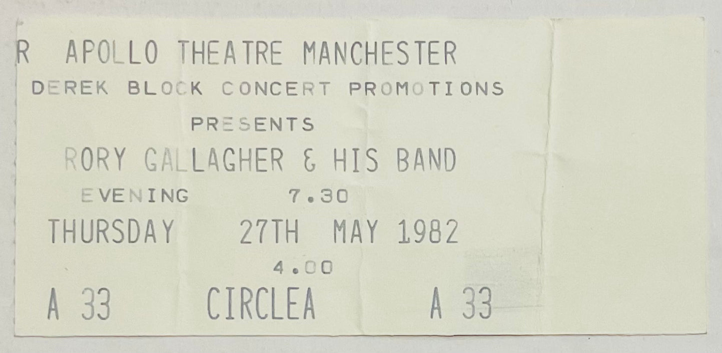 Rory Gallagher Original Used Concert Ticket Apollo Theatre Manchester 27th May 1982