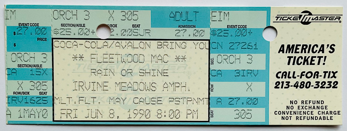 Fleetwood Mac Original Unused Concert Ticket Irvine Meadows Amphitheatre 8th Jun 1990