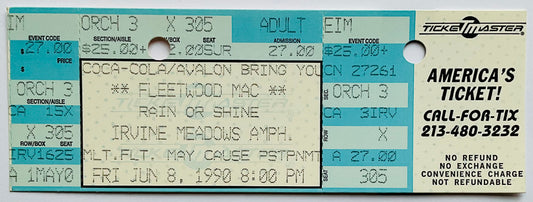 Fleetwood Mac Original Unused Concert Ticket Irvine Meadows Amphitheatre 8th Jun 1990