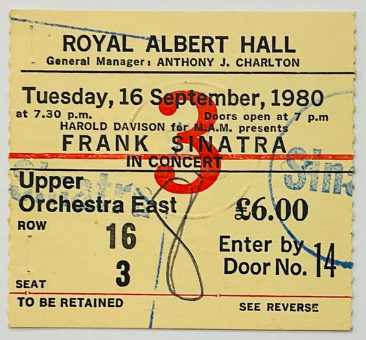 Frank Sinatra Original Used Concert Ticket Royal Albert Hall London 16th Sept 1980