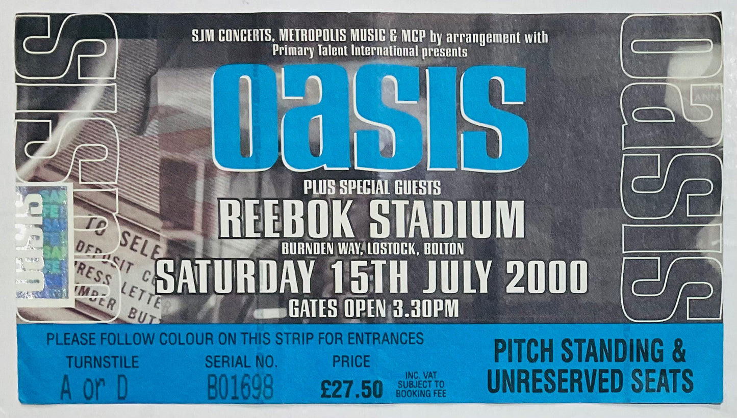 Oasis Original Used Concert Ticket Reebok Stadium Bolton 15th July 2000