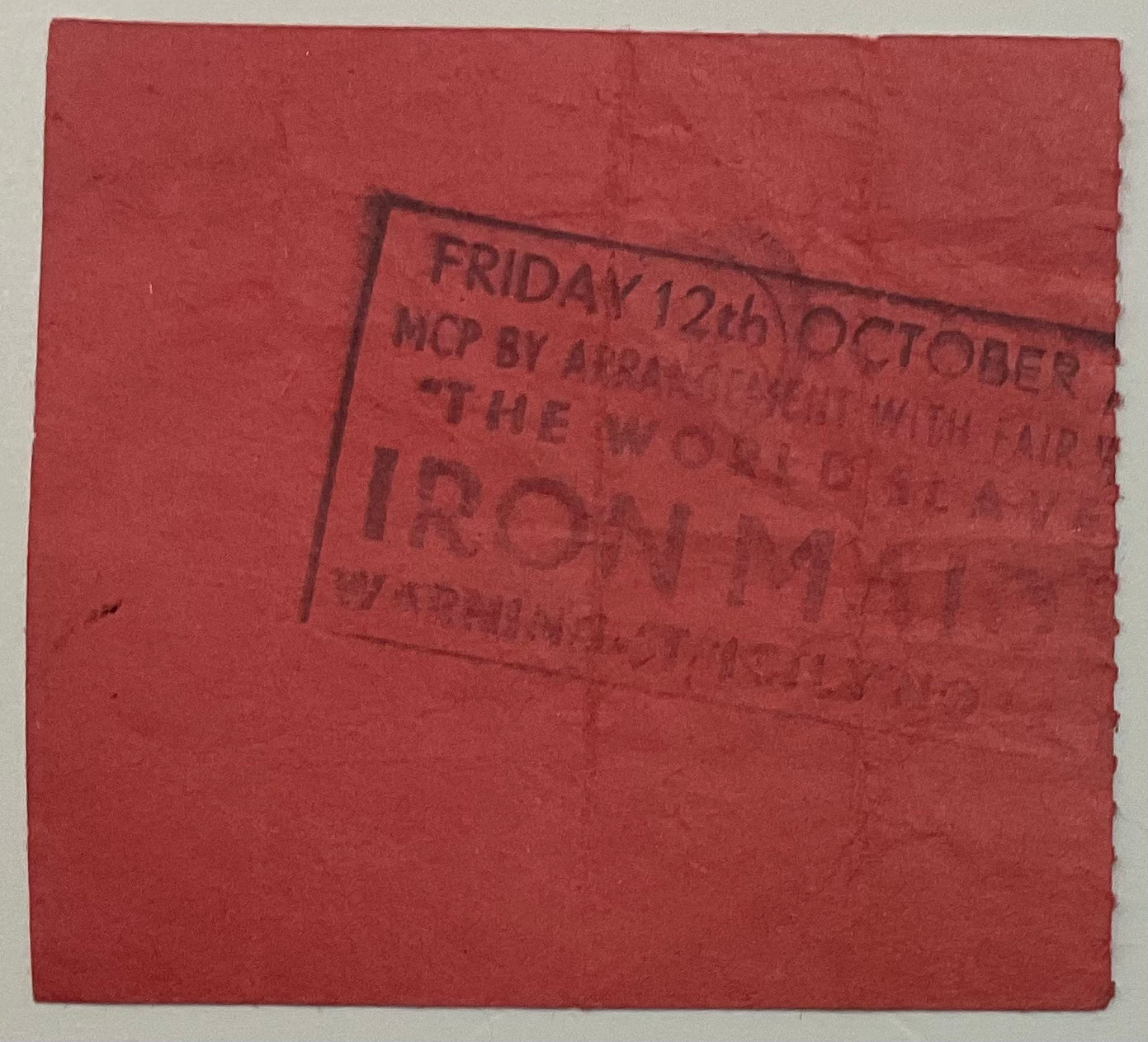 Iron Maiden Original Used Concert Ticket Hammersmith Odeon London 12th Oct 1984