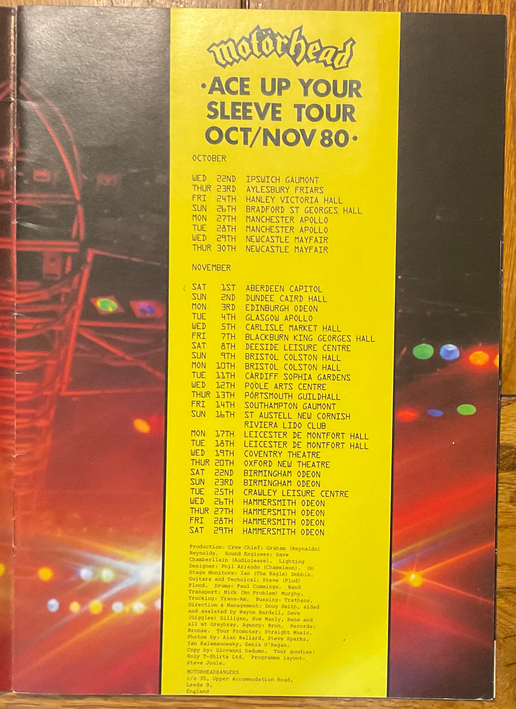 Motorhead Original Concert Programme Ace Up Your Sleeve Tour 1980