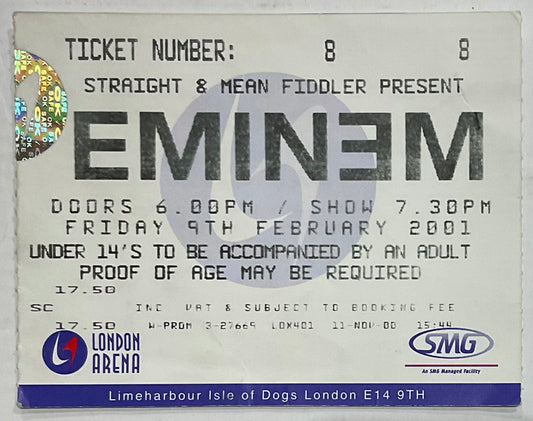 Eminem Original Used Concert Ticket London Arena 9th Feb 2001