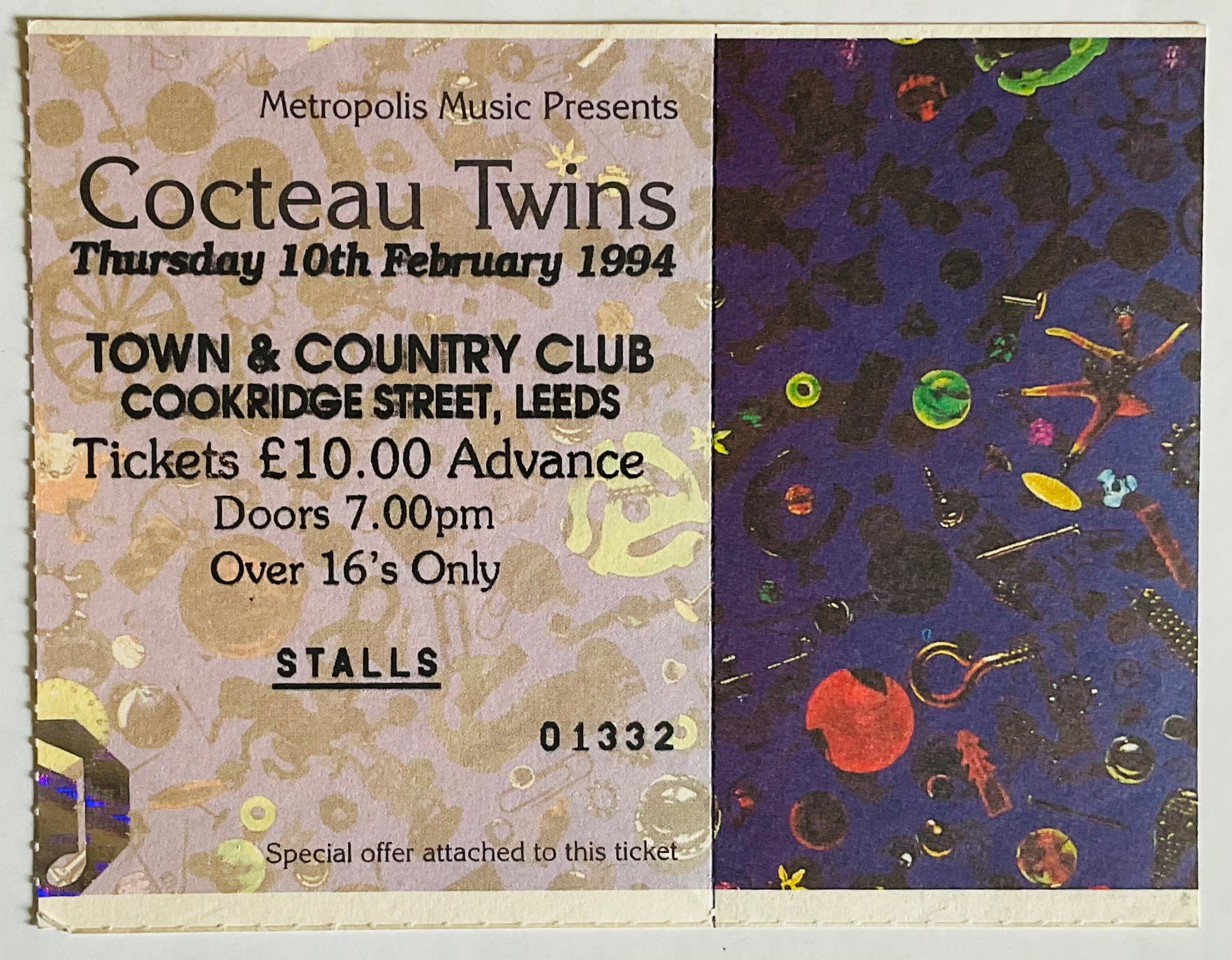 Cocteau Twins Original Used Concert Ticket Town & Country Club Leeds 10th Feb 1994
