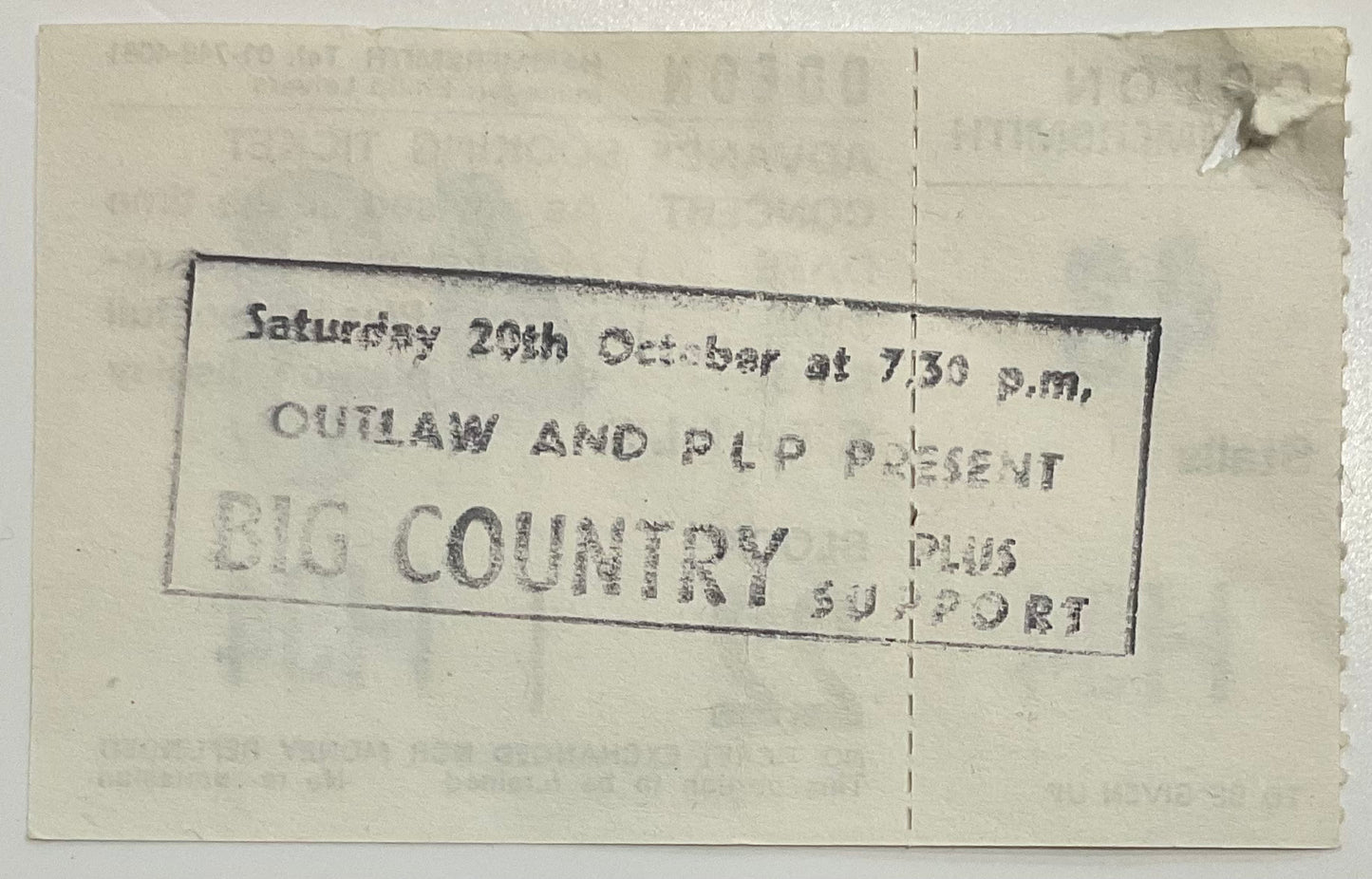 Big Country Original Unused Concert Ticket Hammersmith Odeon London 20th Oct 1984