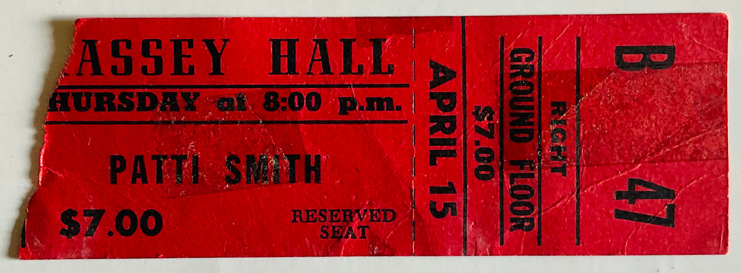 Patti Smith Original Used Concert Ticket Massey Hall Toronto 15th Apr 1976