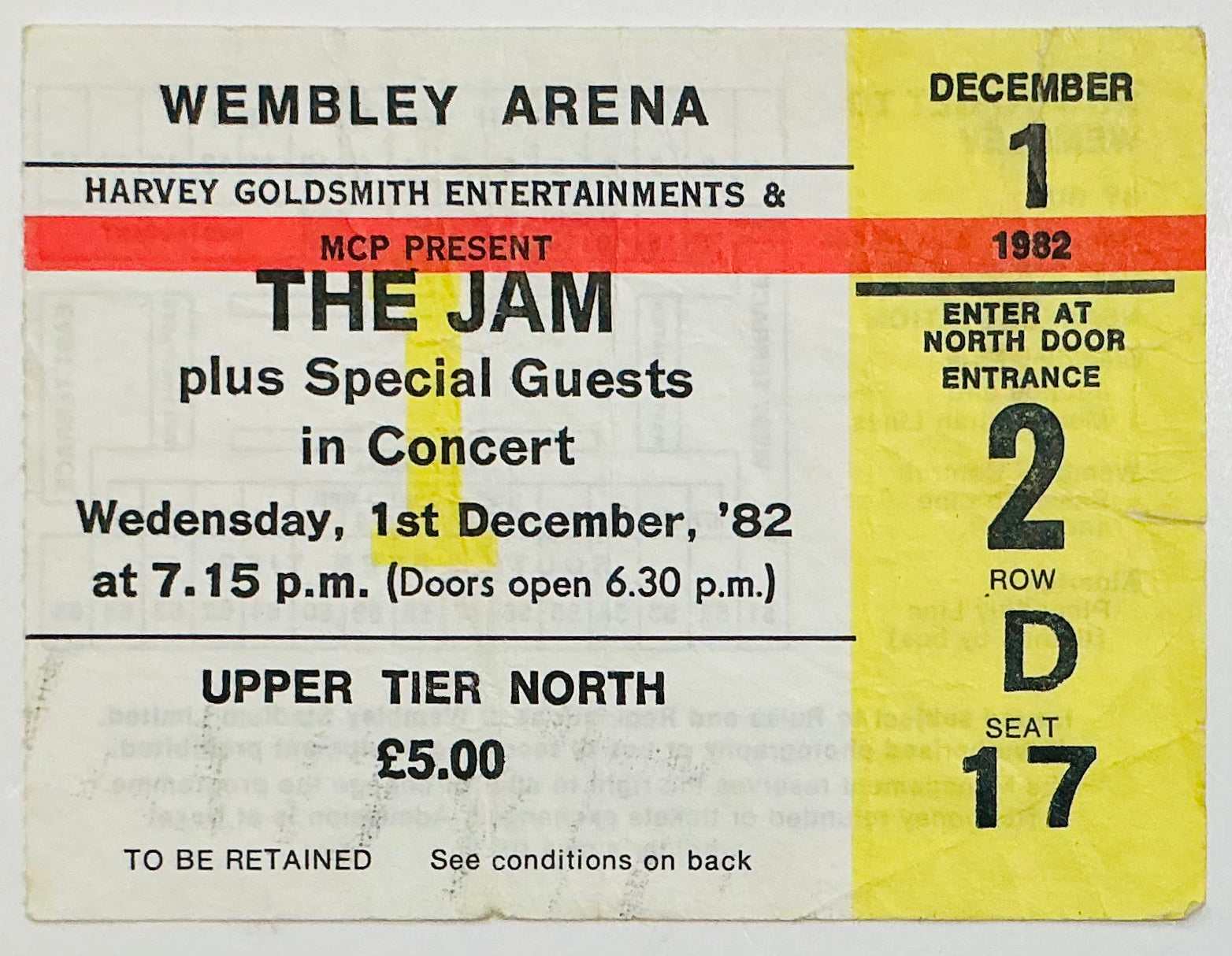 Jam Original Used Concert Ticket Wembley Arena London 1st Dec 1982