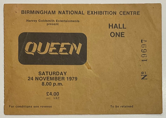 Queen Original Used Concert Ticket NEC Arena Birmingham 24th Nov 1979