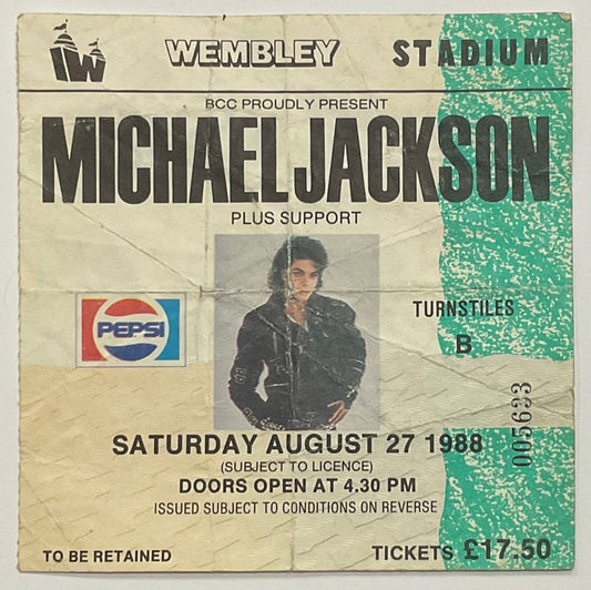 Michael Jackson Original Used Concert Ticket Wembley Stadium London 27th Aug 1988