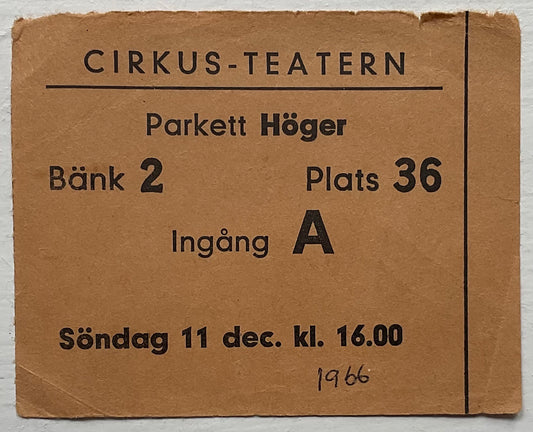 Hollies Original Used Concert Ticket Cue Club Gothenburg 11th Dec 1966