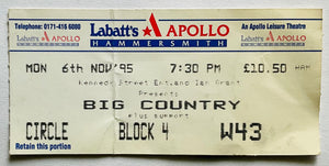 Big Country Original Concert Ticket Hammersmith Apollo London 6th Nov 1995