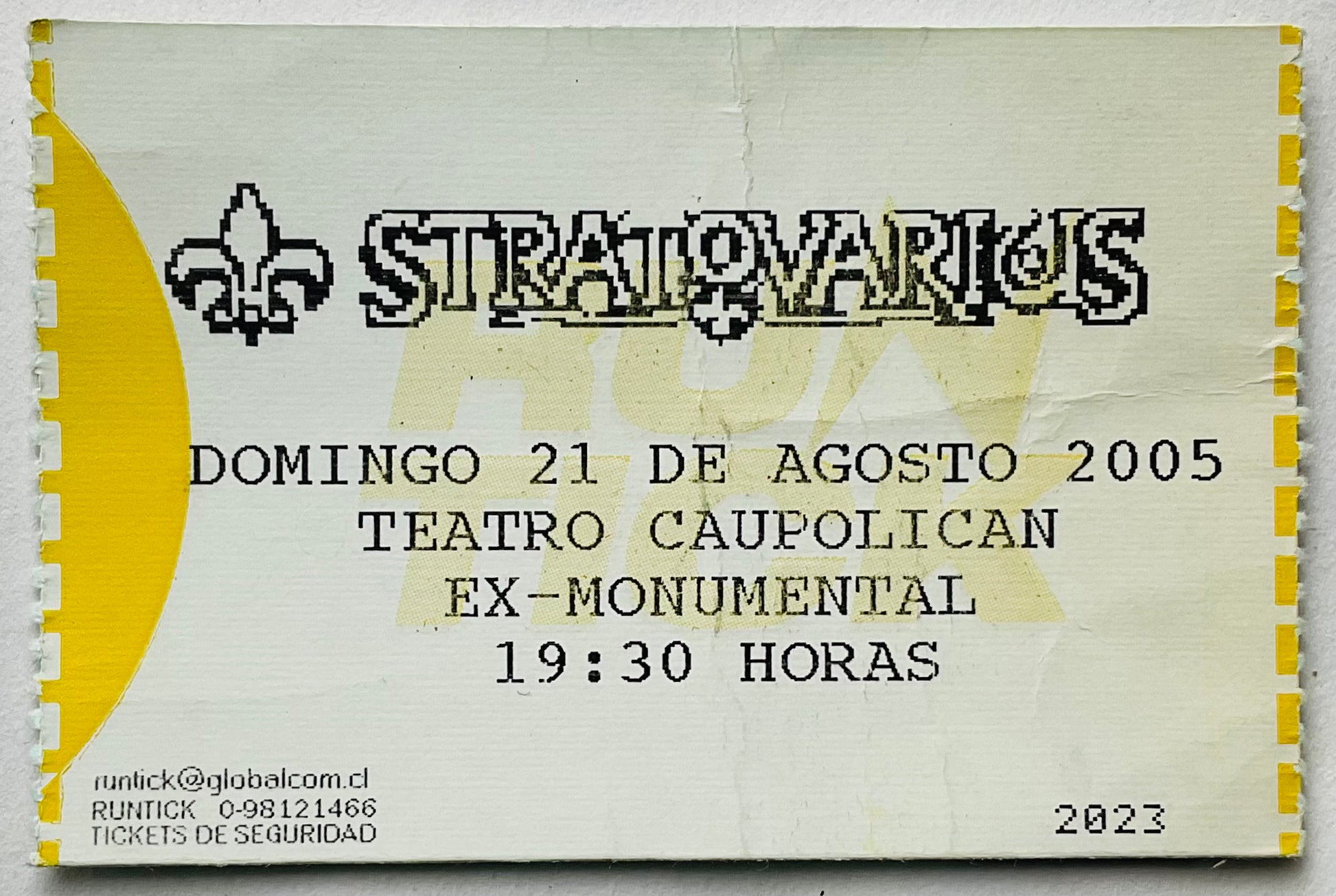 Stratovarius Original Used Concert Ticket Teatro Caupolican Santiago 21st Aug 2005