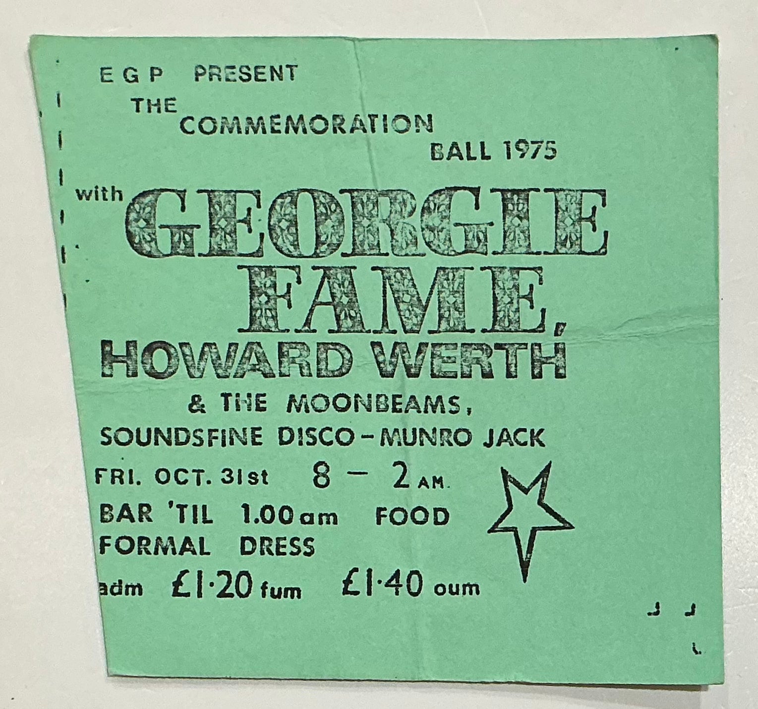 Georgie Fame Original Concert Ticket West Midlands College Walsall 31st Oct 1975