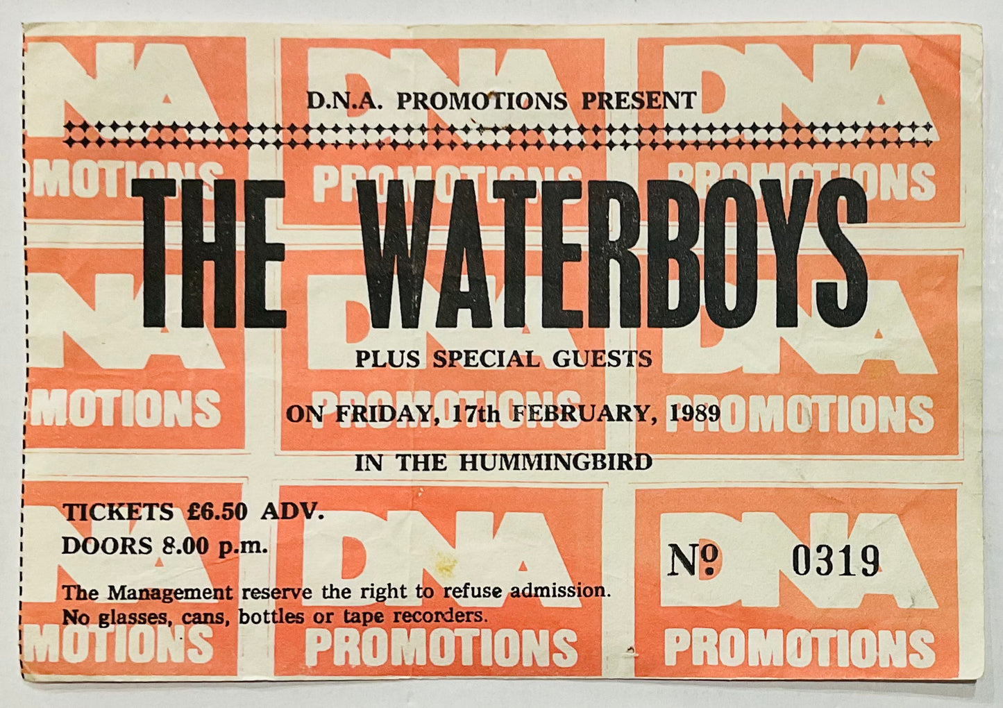 Waterboys Original Used Concert Ticket Hummingbird Birmingham 17th Feb 1989