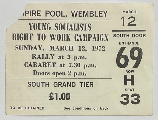 Slade Paul Jones Original Used Concert Ticket Empire Pool Wembley London 12th Mar 1972