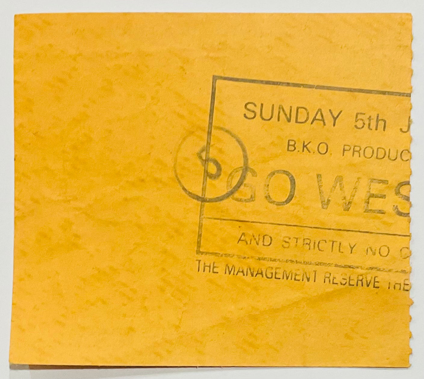 Go West Original Used Concert Ticket 5th Hammersmith Odeon London 5th Jul 1987