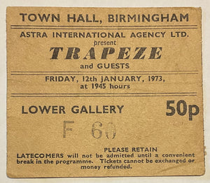 Trapeze Original Used Concert Ticket Town Hall Birmingham 12th Jan 1973