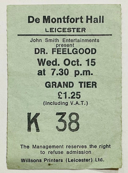 Dr Feelgood Original Used Concert Ticket De Montfort Hall Leicester 15th Oct 1975