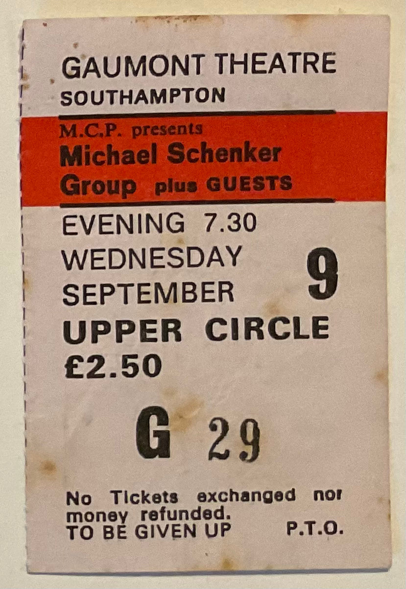 Michael Schenker Group Original Used Concert Ticket Gaumont Theatre Southampton 9th Sept 1981