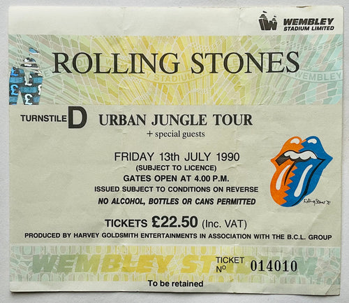 Rolling Stones Original Used Concert Ticket Wembley Stadium London 13th July 1990