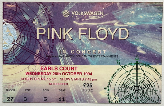 Pink Floyd Original Used Concert Ticket Earls Court London 26th Oct 1994