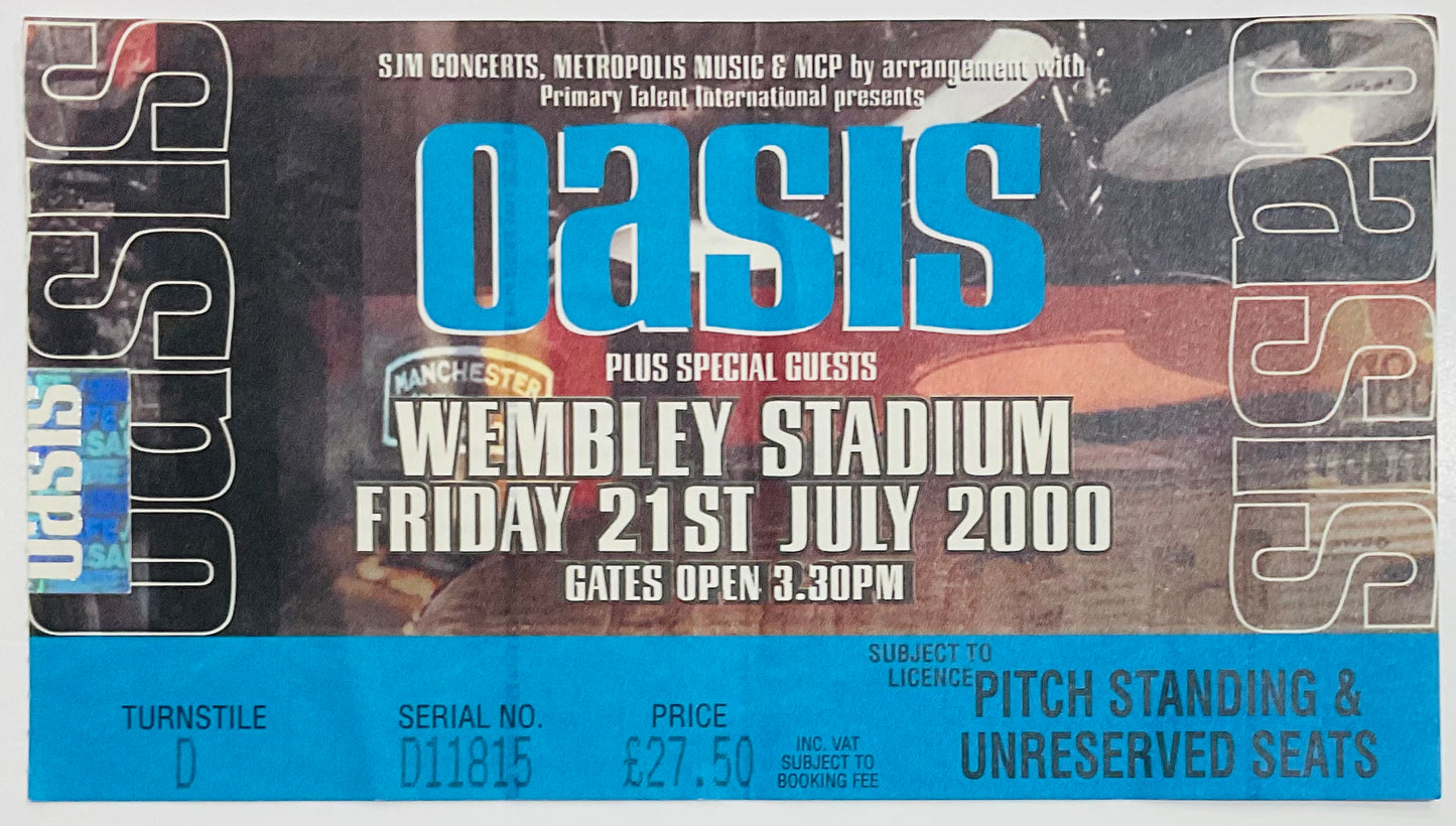 Oasis Original Used Concert Ticket Wembley Stadium London 21st July 2000