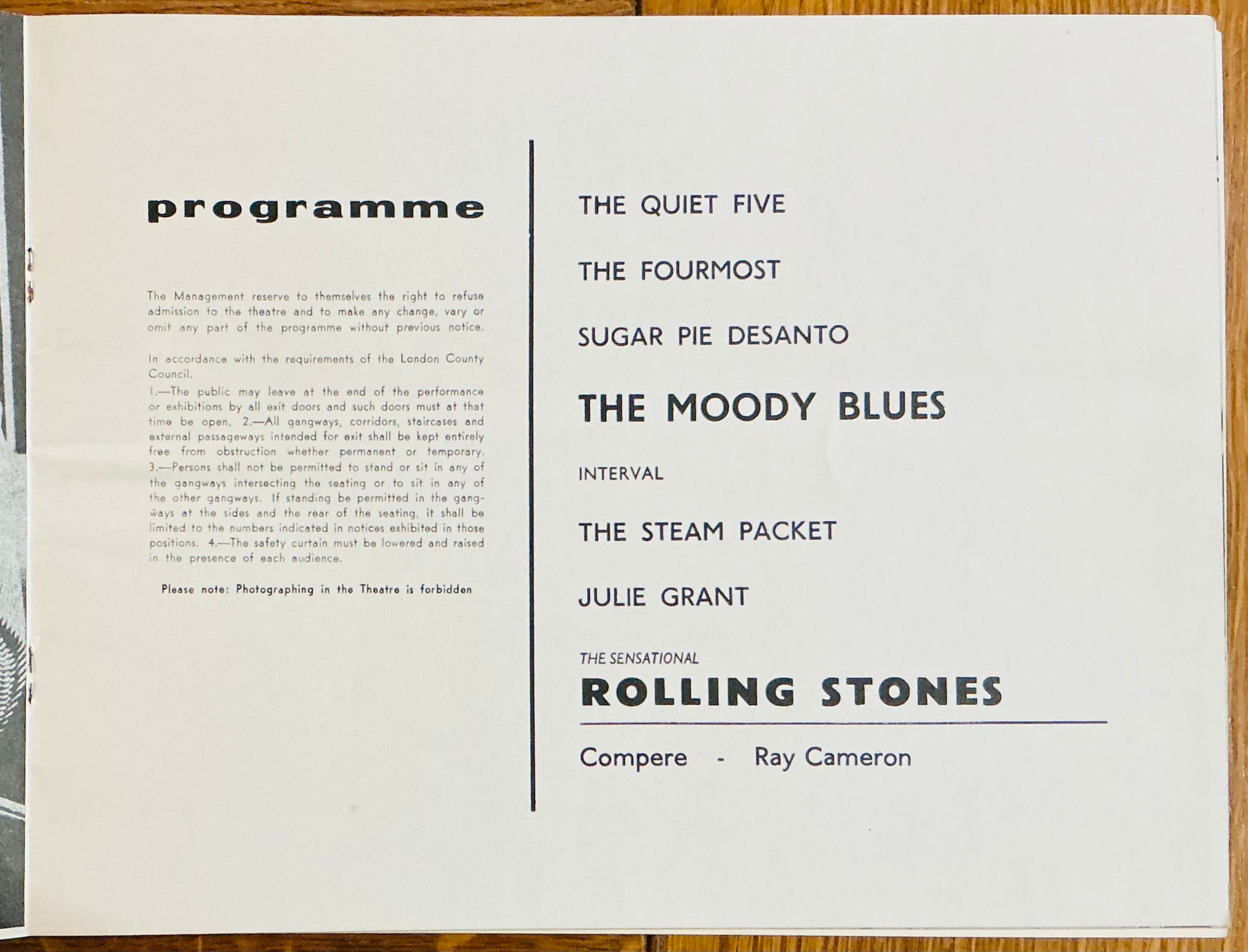 Rolling Stones Original Concert Programme London Palladium 1st Aug 1965