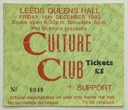 Culture Club Original Used Concert Ticket Queens Hall Leeds 16th Dec 1983