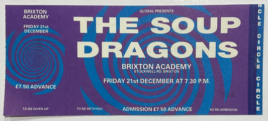 Soup Dragons Original Unused Concert Ticket Brixton Academy London 21st Dec 1990