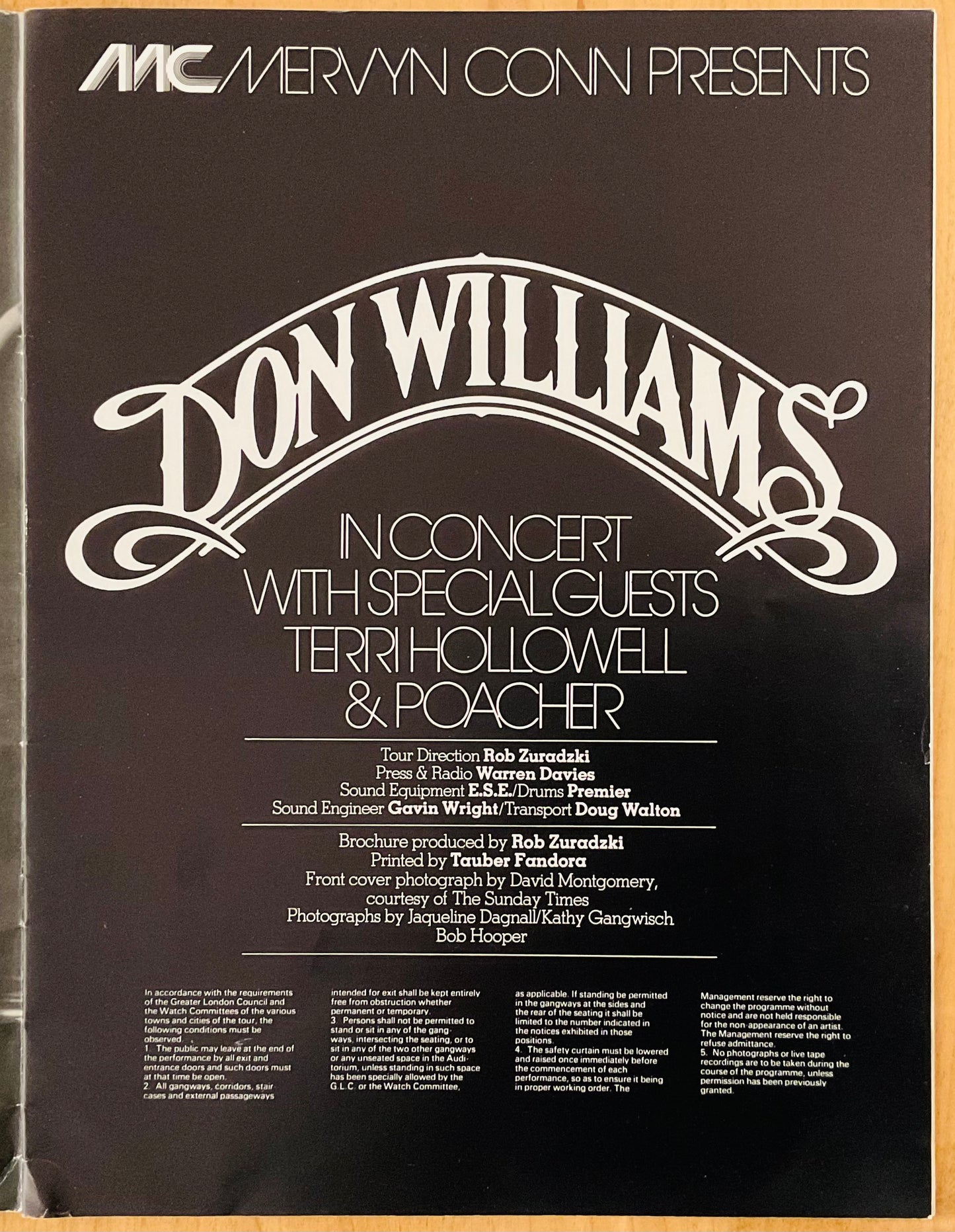 Don Williams Poacher Terri Hollowell Original Concert Programme UK Tour 1979