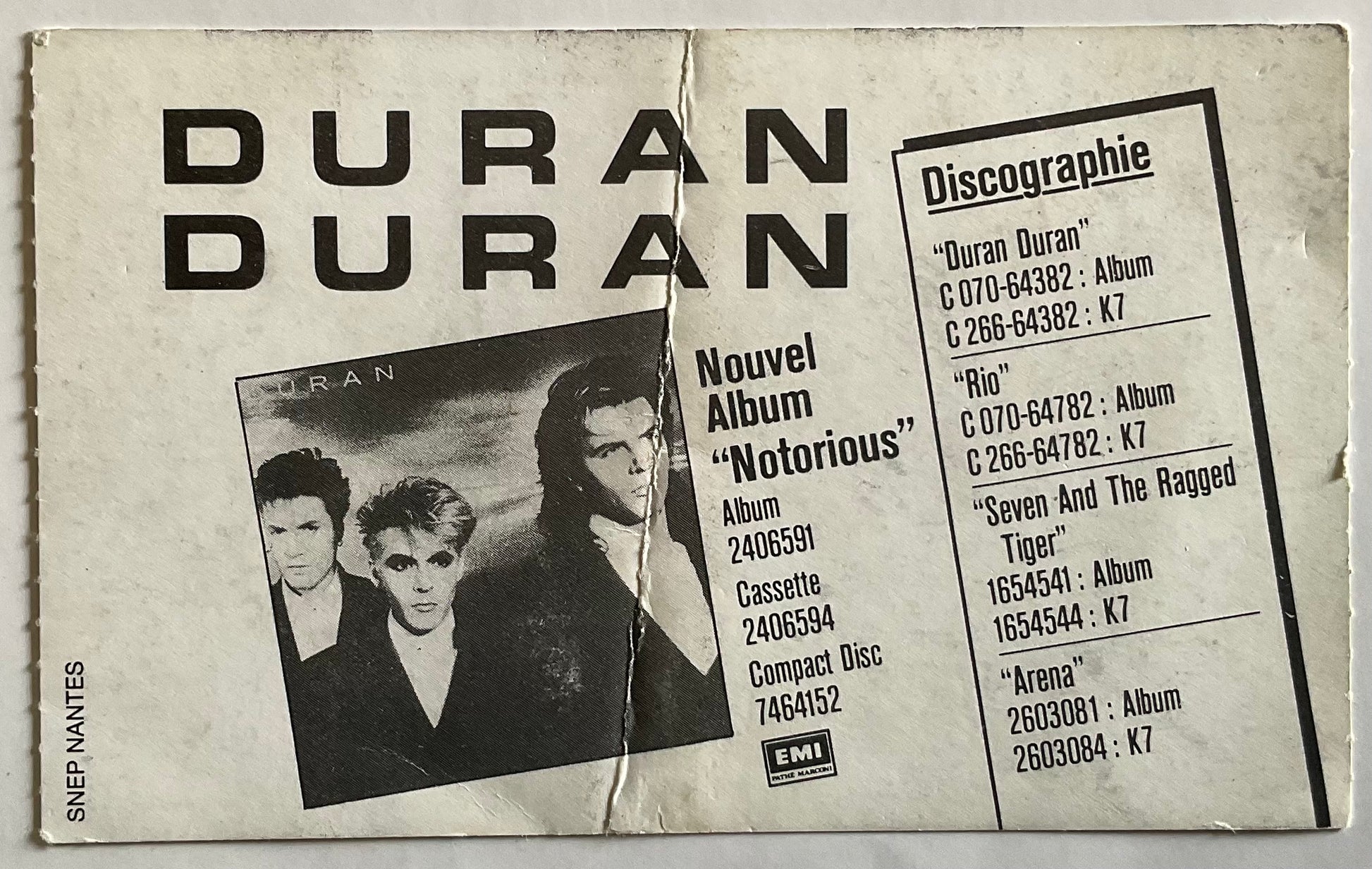 Duran Duran Original Used Concert Ticket Palais Omnisports de Paris Bercy 2nd Apr 1987