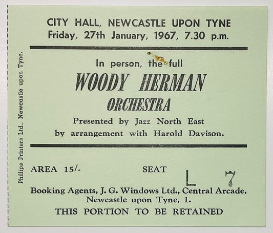 Woody Herman Original Used Concert Ticket City Hall Newcastle 27th Jan 1967